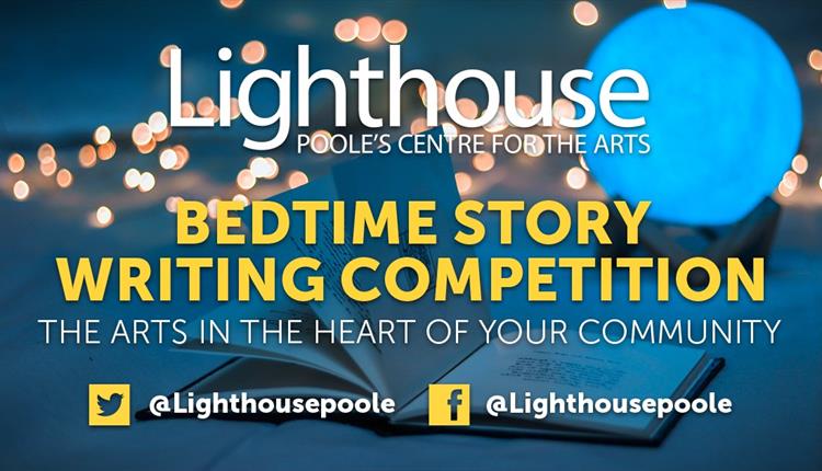 Lighthouse bedtime story poster with social media handles