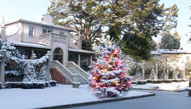 Snow covered italian villa at Compton Acres