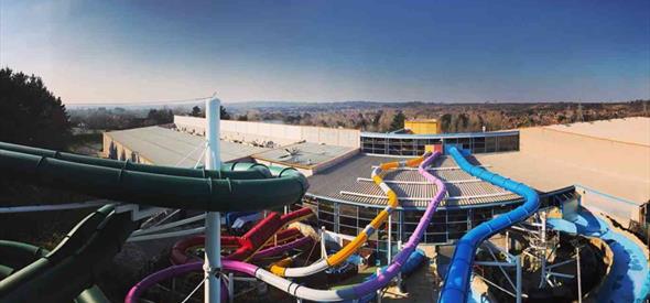 View overlooking all the waterslides at splashdown in tower park