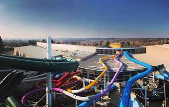 View overlooking all the waterslides at splashdown in tower park