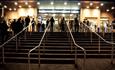 Crowd gathering at the steps at night outside the Bournemouth international centre