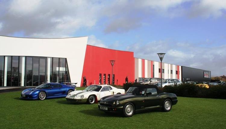 Cars on display outside Haynes International Motor Museum