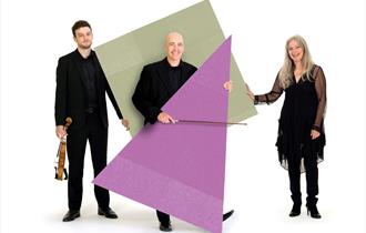 Image of 3 BSO musicians holding a square and a rectangle
