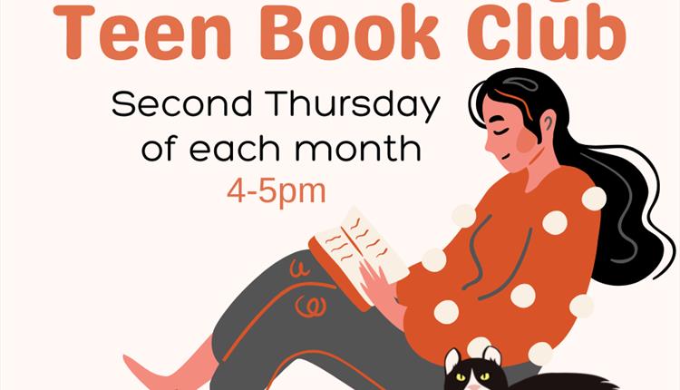 poster displaying a girl sat down reading advertising Poole library book club on the second Thursday of the month 4-5pm