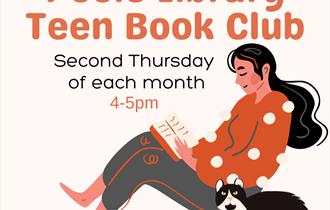 poster displaying a girl sat down reading advertising Poole library book club on the second Thursday of the month 4-5pm