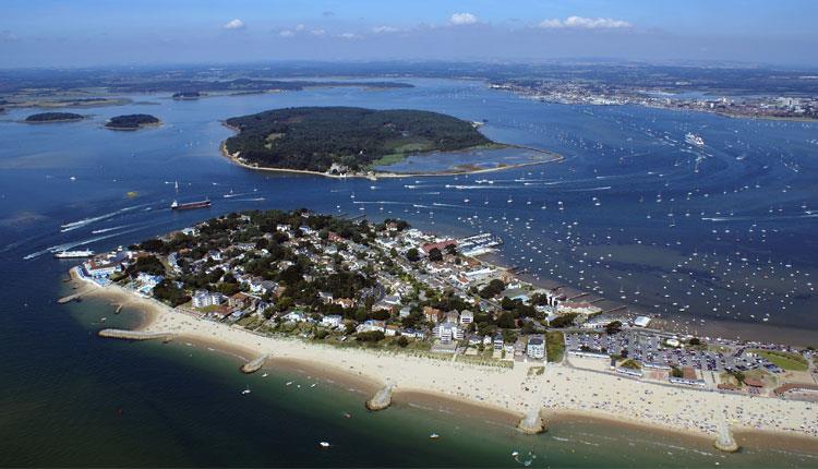 Aerial view of Poole Harbour, Brownsea Island & Sandbanks