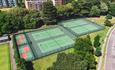 An overhead aerial shot of the tennis courts.