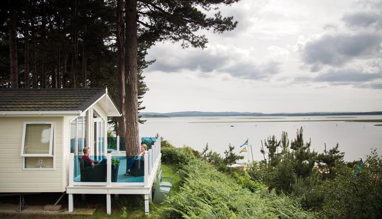 Stunning views of Poole harbour from one of the chalets at Rockley Park