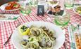 Plate of pasta and seafood