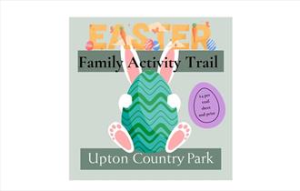 Upton Country Park Easter Activity Trail poster with a bunny holding an easter egg