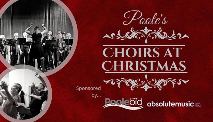 Picture of conductor with choir and Poole BID logo