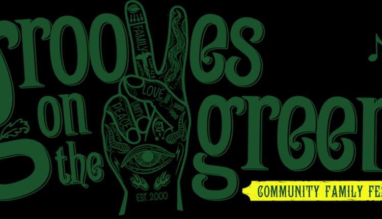 Words saying ' Grooves on the green' with a hand showing the peace sign