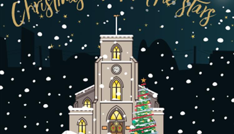 Beautiful church in the snow cartoon logo