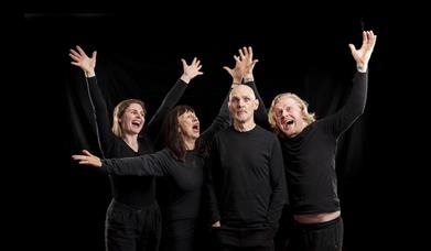 Poster for A Bad Taste Show showing the four members dressed in black