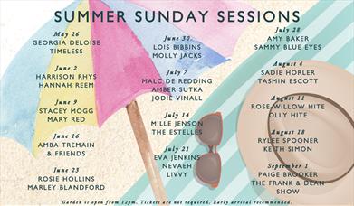 Line up poster for the Sunday Sessions 2024 at the Queens Hotel