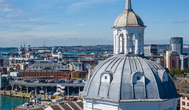 Photograph showing the top of Portsmouth Cathedral taken by drone
