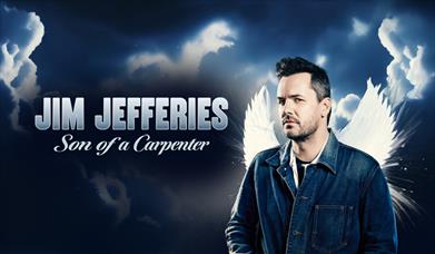 Poster for the Son of a Carpenter by Jim Jefferies, showing the comedian with angel wings