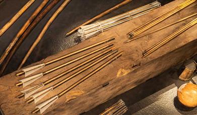 Photograph showing arrows on display at The Mary Rose museum