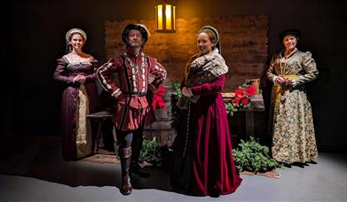 Photograph of costumed actors for Henry VIII's Christmas Court