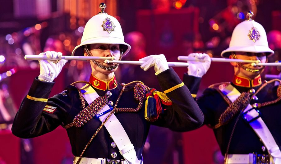 Photograph of drummers performing at The Christmas Concert