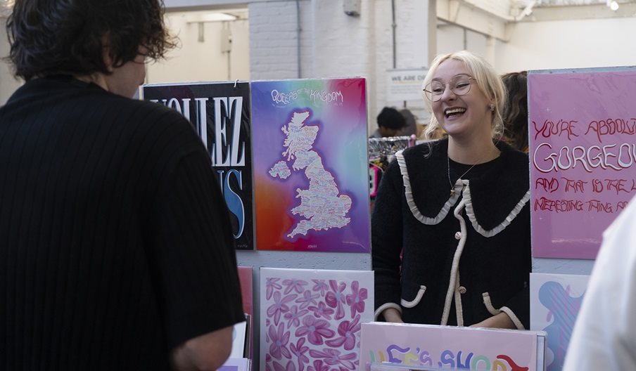 A trader and a punter at a 'Craft & Flea' Makers Market