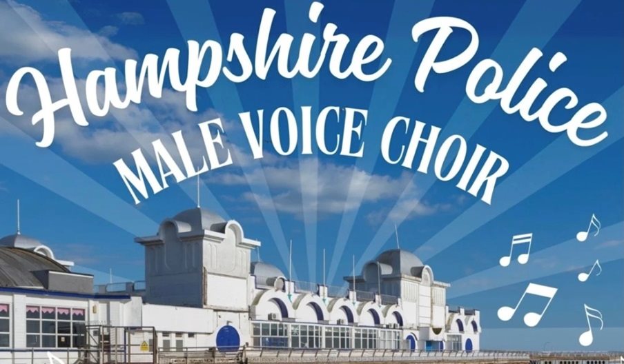 Poster image for the Hampshire Police Male Voice Choir show, featuring the performance venue - South Parade Pier