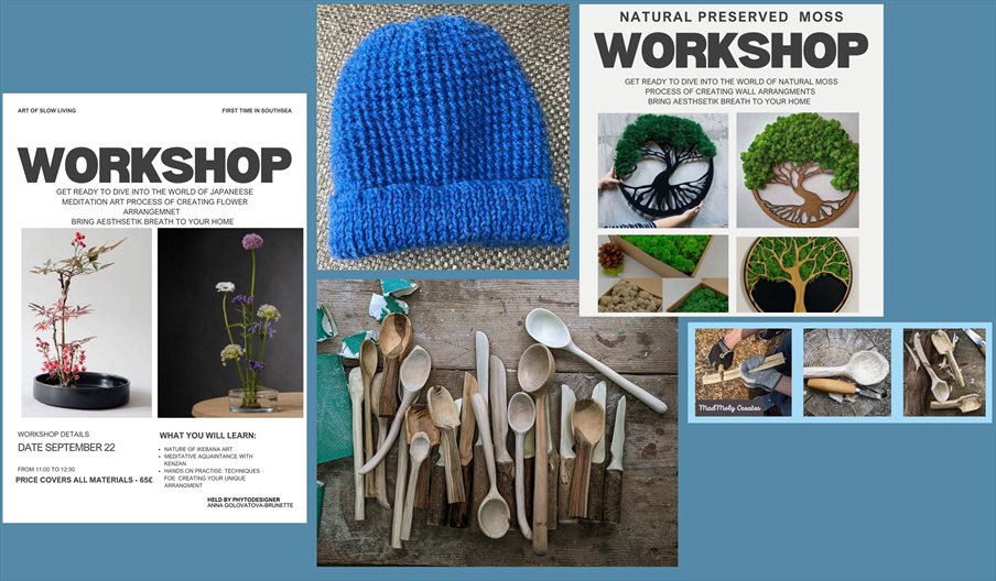 Composite of crafts from the I Can See The Sea Workshops