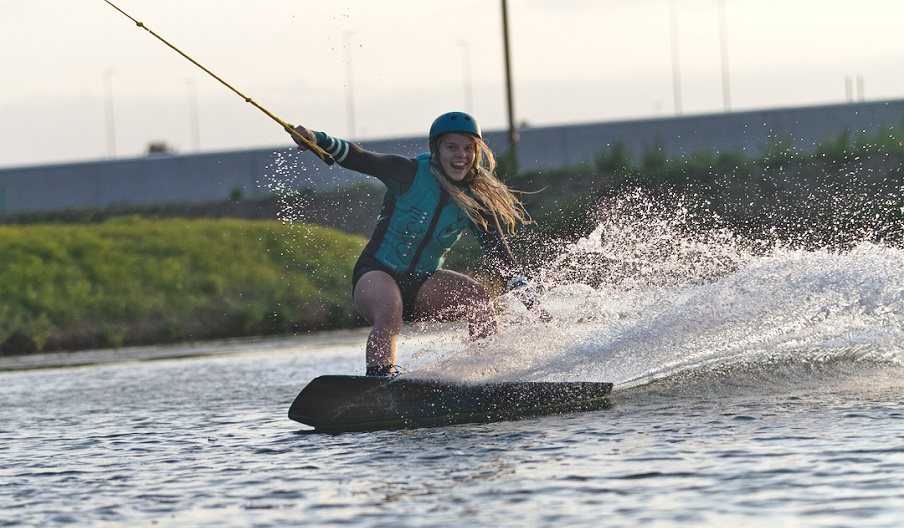 A woman using the high speed cable wake line