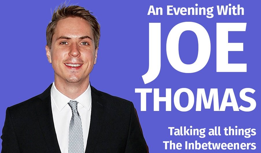 Poster for An Evening With Joe Thomas, featuring the actor/comedian in a suit against a purple background