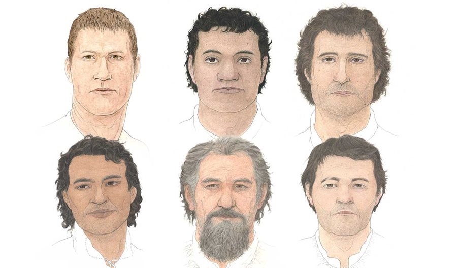 Illustrations of faces of men who would have served aboard the Mary Rose
