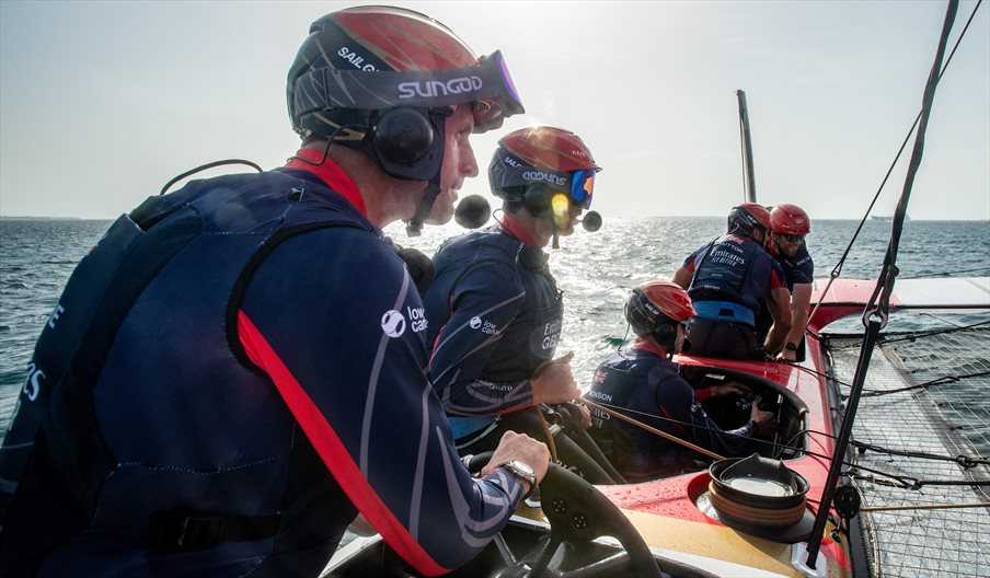 The GB team racing at SailGP