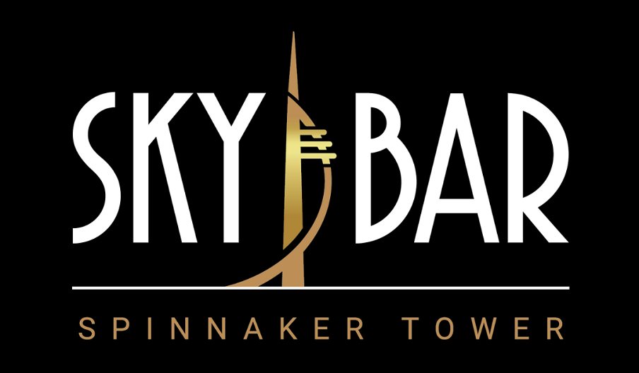 Logo for Spinnaker Tower Sky Bar, featuring an icon of the tower in gold against a black background