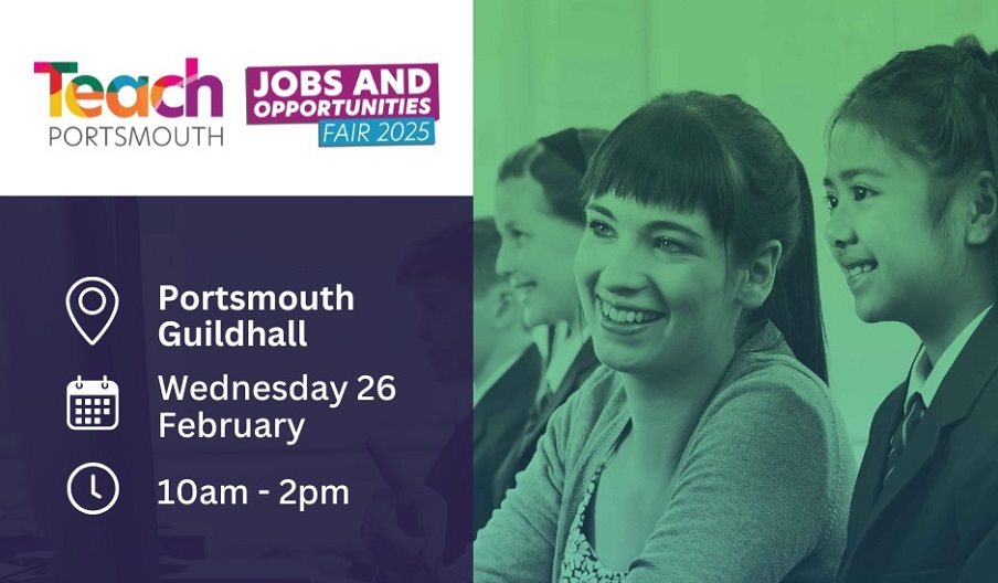 Poster for the Teach Portsmouth Jobs and Opportunities Fair 2025