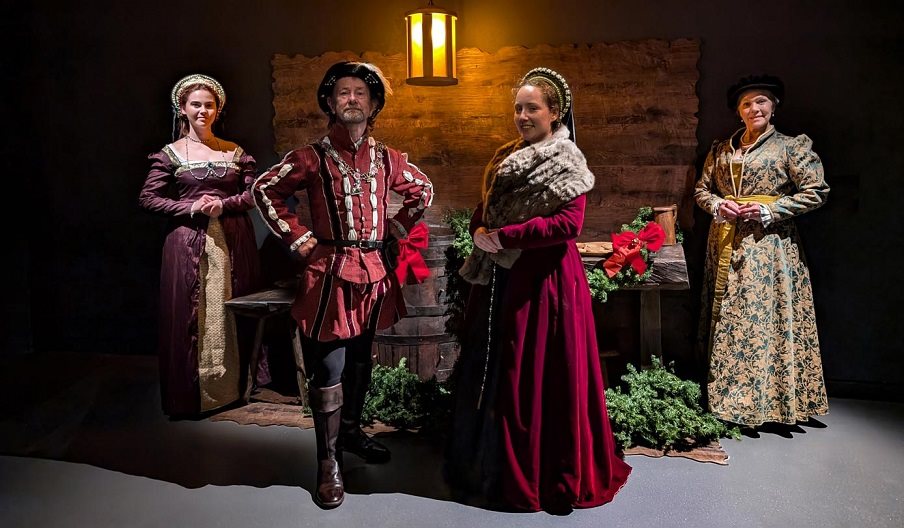 Photograph of costumed actors for Henry VIII's Christmas Court