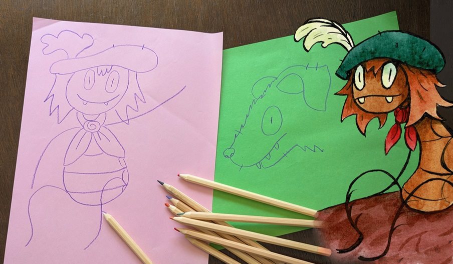 Illustrations of Captain Vlad the Flea at the Mary Rose Museum