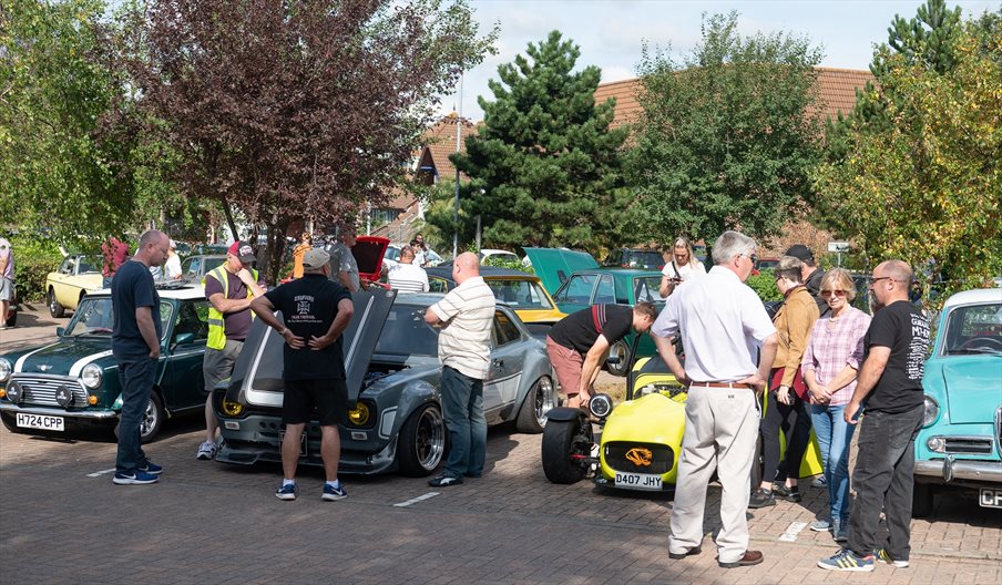 Group of car aficionados at a Port Solent Car Meet