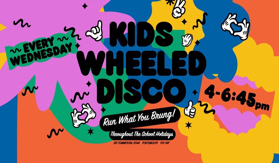 Poster for Kids wheeled disco at Pitt St Skate Park.