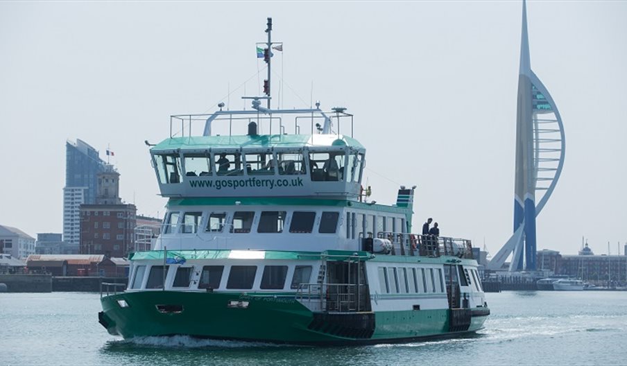 Gosport Ferry leaving Portsmouth Harbour with the Emirates Spinnaker Tower in the background