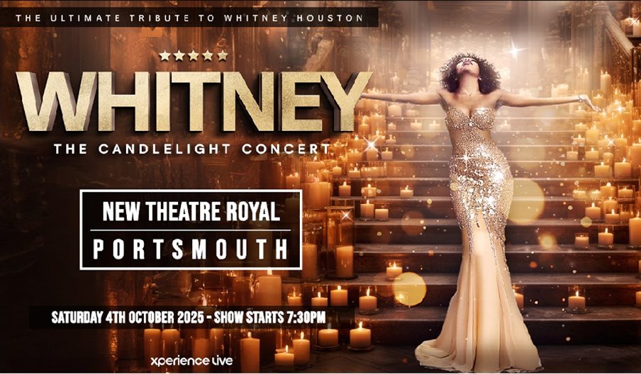 Poster for Whitney the candlelight concert featuring a Whitney tribute act and lots of candles.