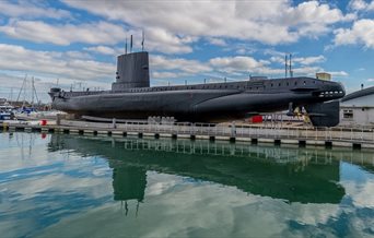 The exterior of HMS Alliance at The Royal Navy Submarine Museum