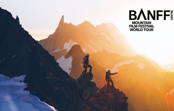 Poster for the Banff Mountain Film Festival World Tour 2025, featuring two climbers on a mountain