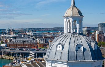 Photograph showing the top of Portsmouth Cathedral taken by drone