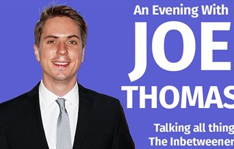 Poster for An Evening With Joe Thomas, featuring the actor/comedian in a suit against a purple background