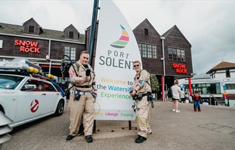 Two people dressed as Ghostbusters at the Port Solent Comic Con