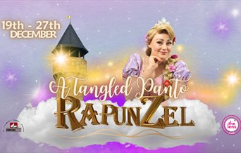 Poster image for Rapunzel - The Tangled Musical, featuring the main character with her long, blonde hair and wording of the show's title