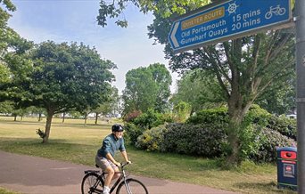 Photograph of a person cycling a part of the Shipwright's Way in Portsmouth