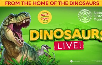 Poster for Natural History Museum presents Dinosaurs live featuring a T-Rex.