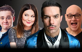 Three male and one female comedians performing for Portsmouth XL Comedy Club - Troy Hawke, Terry Alderton, Fiona Allen and Ollie Horn.