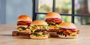 Selection of burgers available from the Clarence Pier Brewer's Fayre