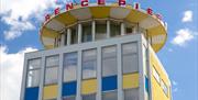 The famous blue and yellow building at Clarence Pier